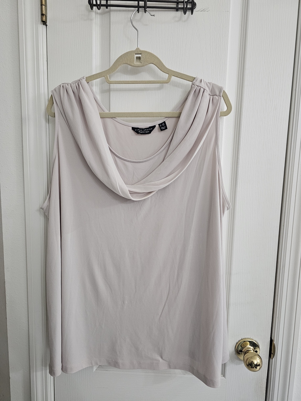 Susan Graver Sleeveless Drape Neck Top - Light Tan Size 3X